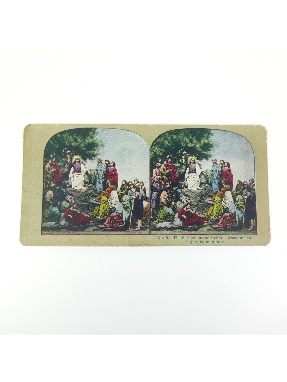 Antique Stereoview Card Sermon on the Mount Jesus Preaching Multitude c1900